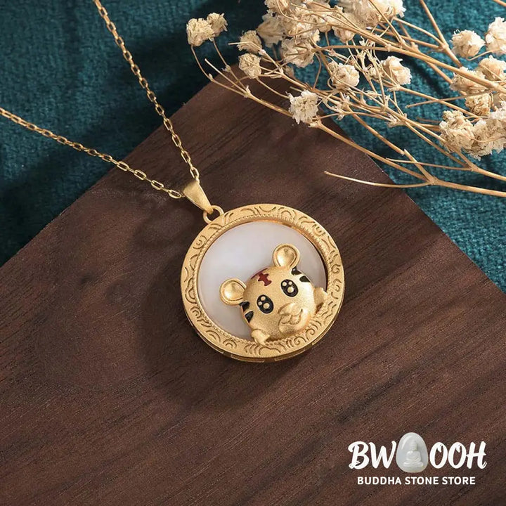 Buddha Stones White Jade Year of the Tiger Blessing Necklace - BWOOOH - White Jade - Necklaces &amp; Pendants