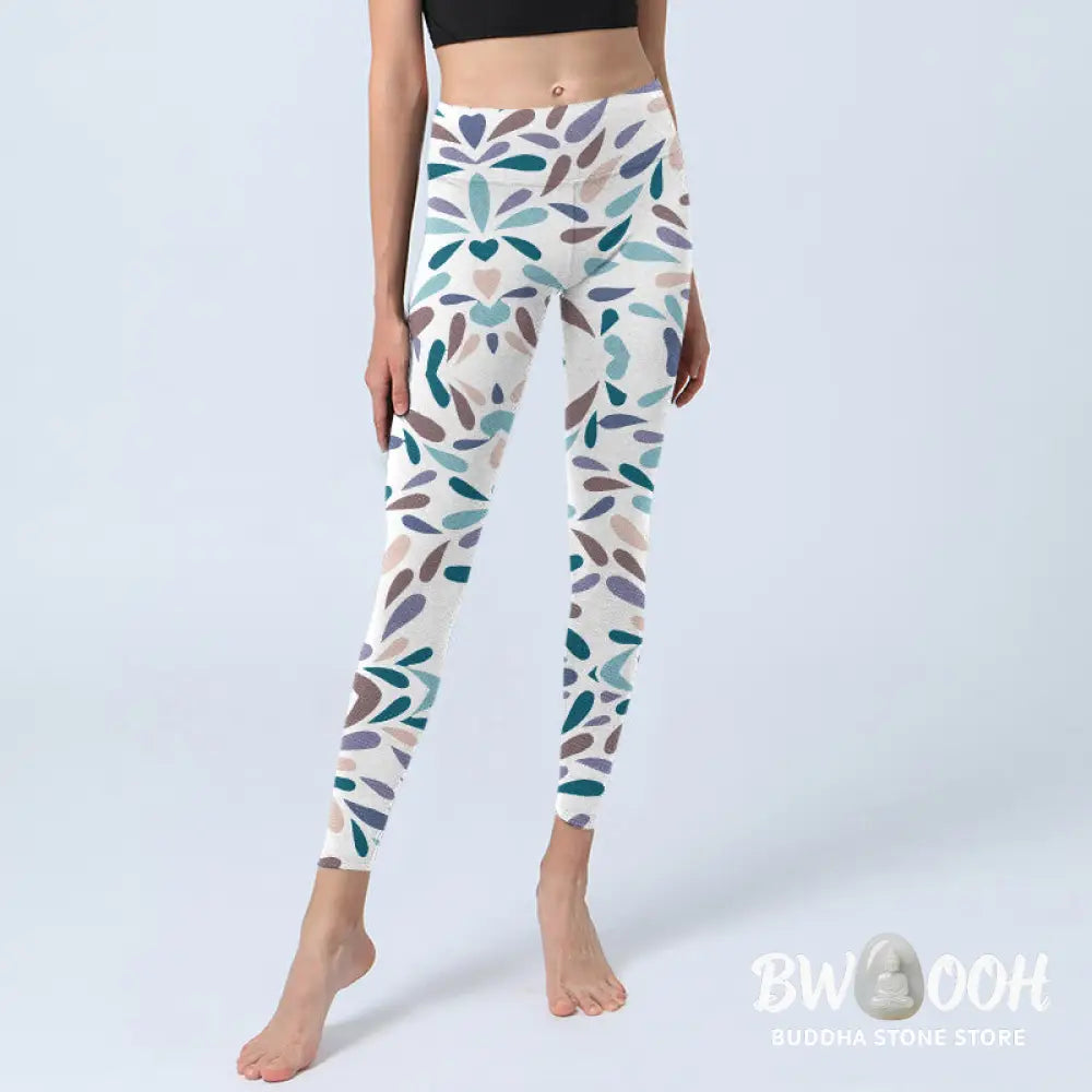 BWOOOH printed yoga leggings - White Multi Color Block Print Gym Leggin