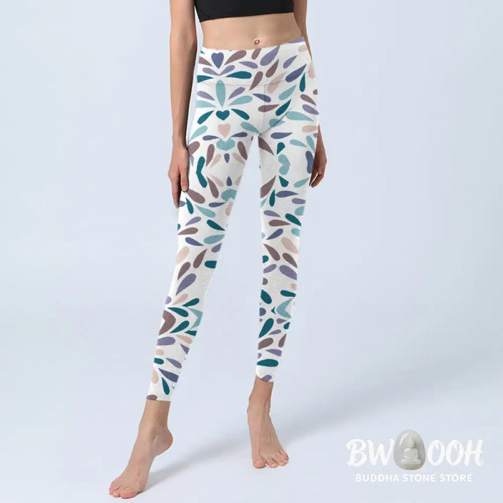 BWOOOH printed yoga leggings - White Multi Color Block Print Gym Leggin