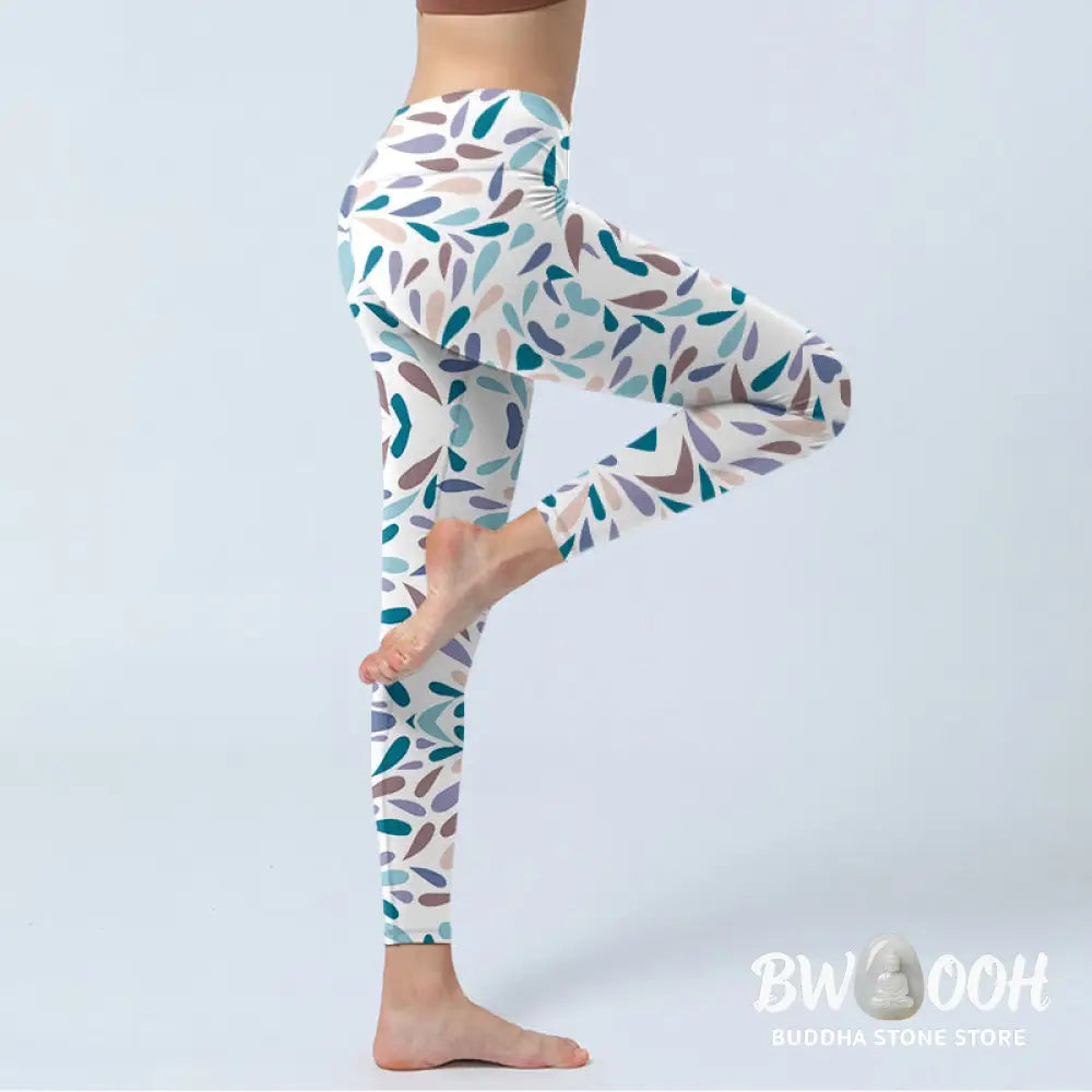 BWOOOH printed yoga leggings - White Multi Color Block Print Gym Leggin