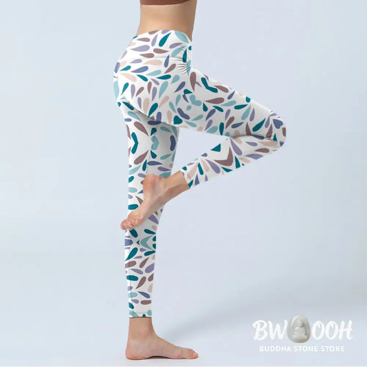 BWOOOH printed yoga leggings - White Multi Color Block Print Gym Leggin