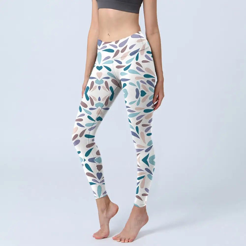 BWOOOH printed yoga leggings - White Multi Color Block Print Gym Leggin