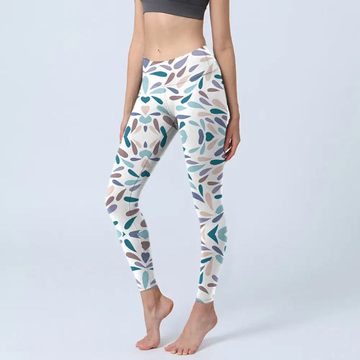 BWOOOH printed yoga leggings - White Multi Color Block Print Gym Leggin