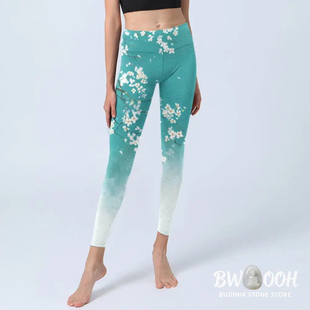 BWOOOH printed yoga leggings - White Pear Blossoms Print Gym Leggings W