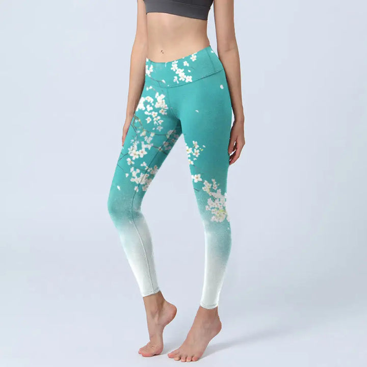 BWOOOH printed yoga leggings - White Pear Blossoms Print Gym Leggings W