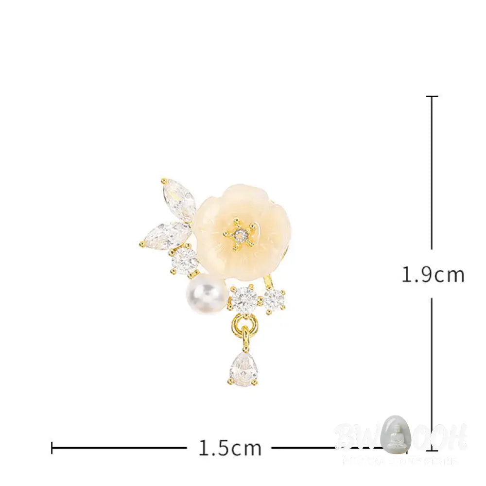 Buddha Stones White Rose Flower Zircon Copper Luck Clip-on Stud Earrings - Earrings
