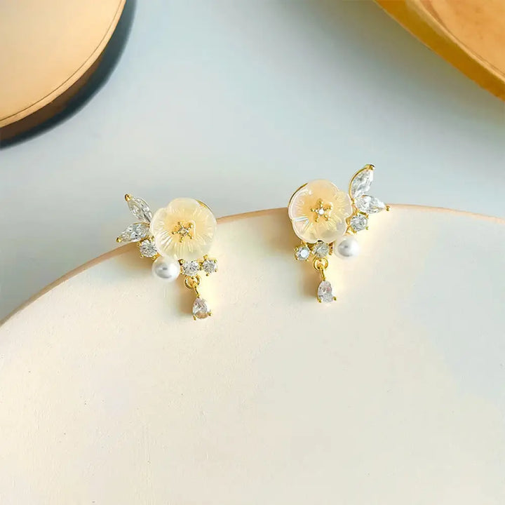 BWOOOH White Rose Flower Zircon Copper Luck Clip-on Stud Earrings — Copper spiritual jewelry for spiritual healing and min...