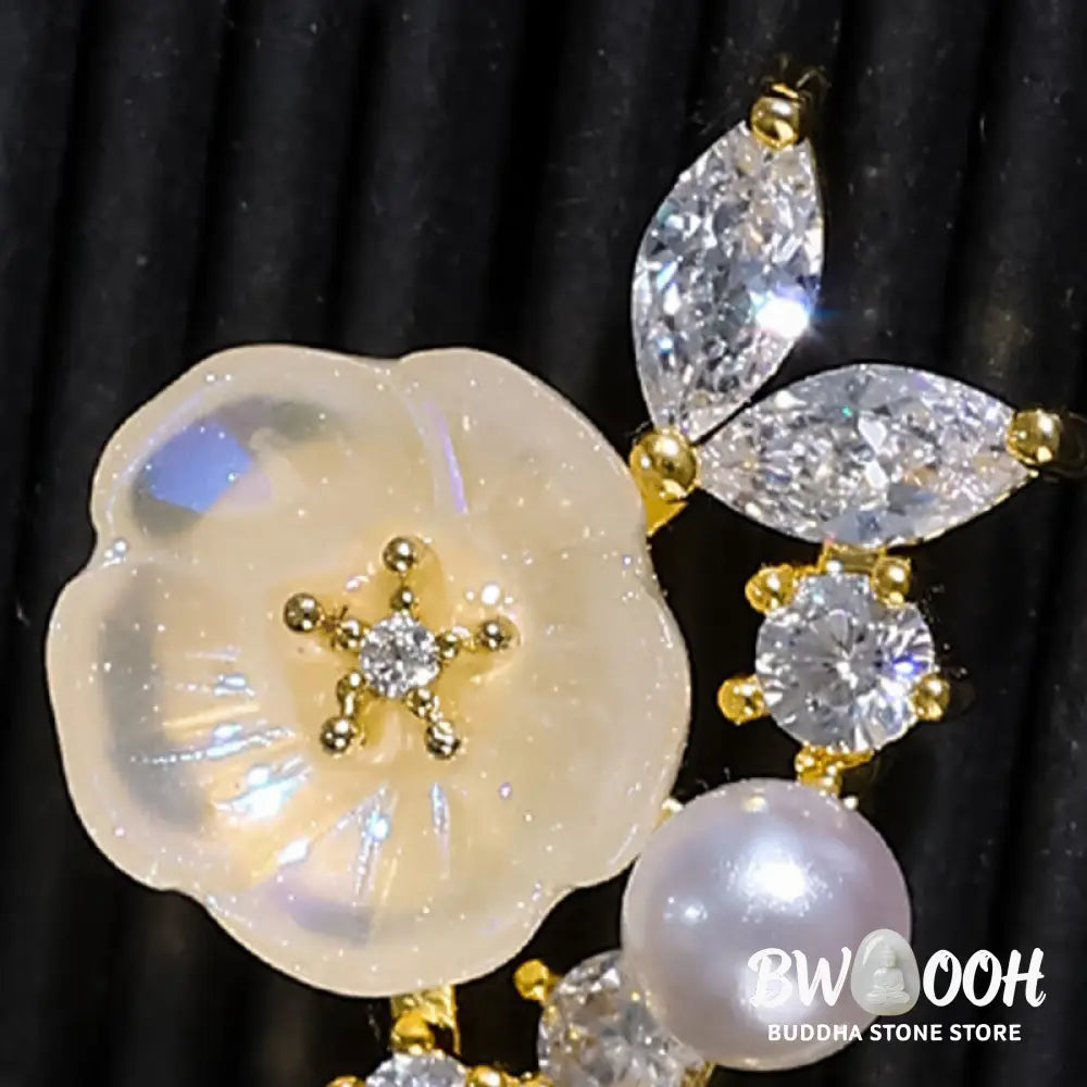 Buddha Stones White Rose Flower Zircon Copper Luck Clip-on Stud Earrings - Earrings