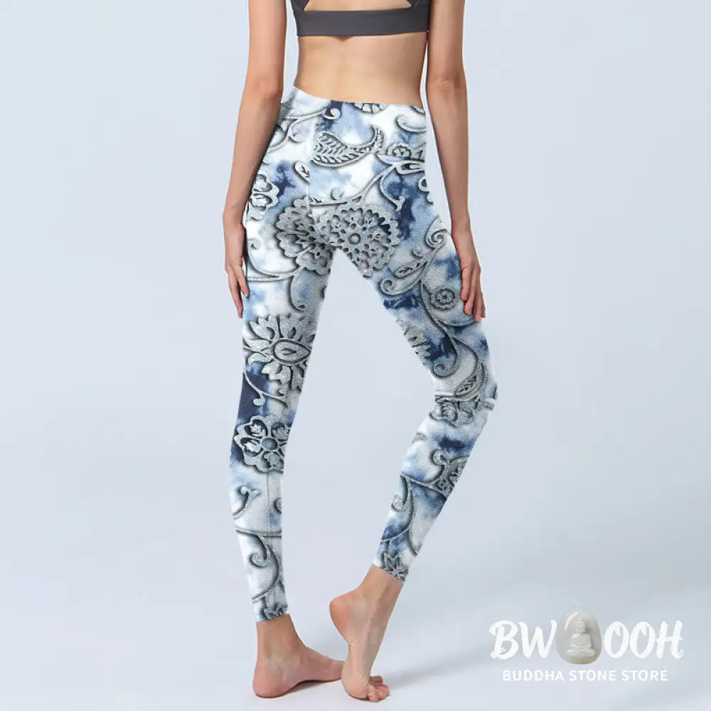 BWOOOH lotus print yoga leggings - White Round Flowers Print Exercise Leggi