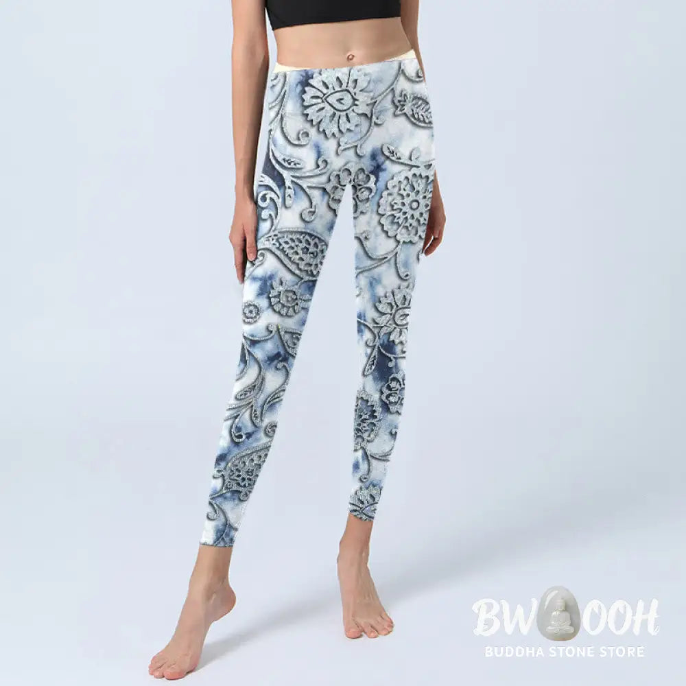 BWOOOH lotus print yoga leggings - White Round Flowers Print Exercise Leggi