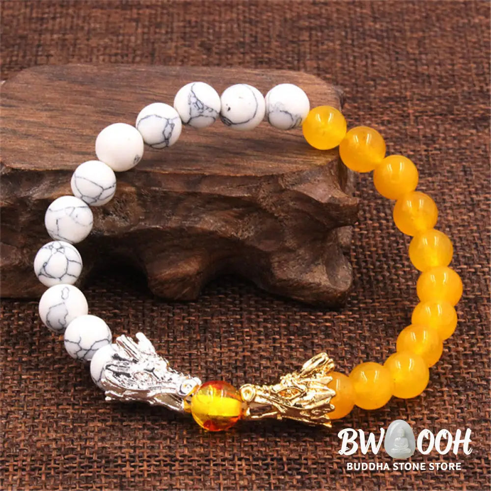 Buddha Stones White Turquoise Lava Rock Dragon Blessing Beaded Bracelet - BWOOOH - Bracelet