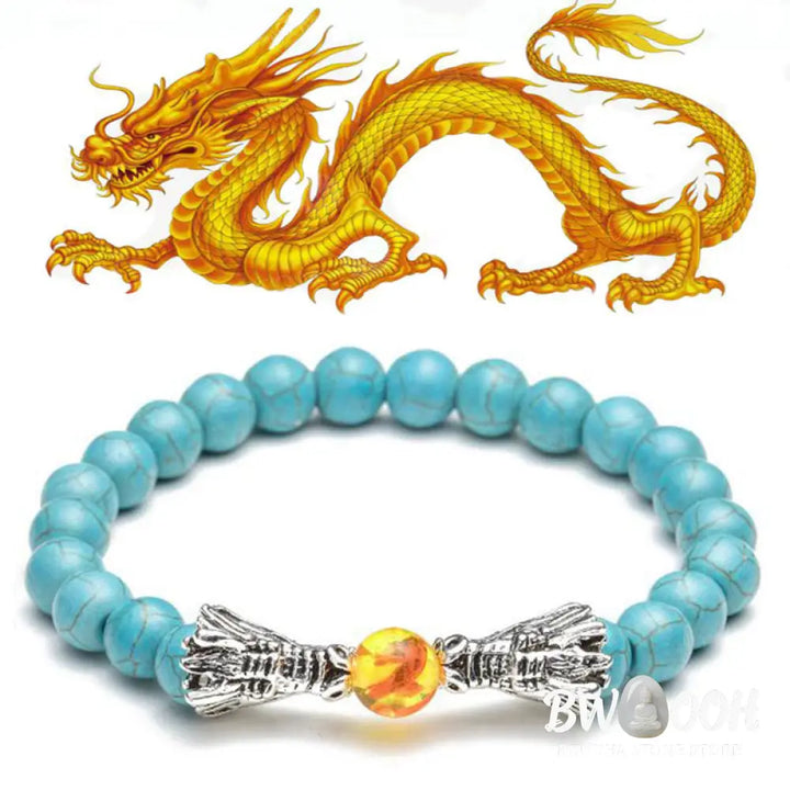 Buddha Stones White Turquoise Lava Rock Dragon Blessing Beaded Bracelet - BWOOOH - Bracelet