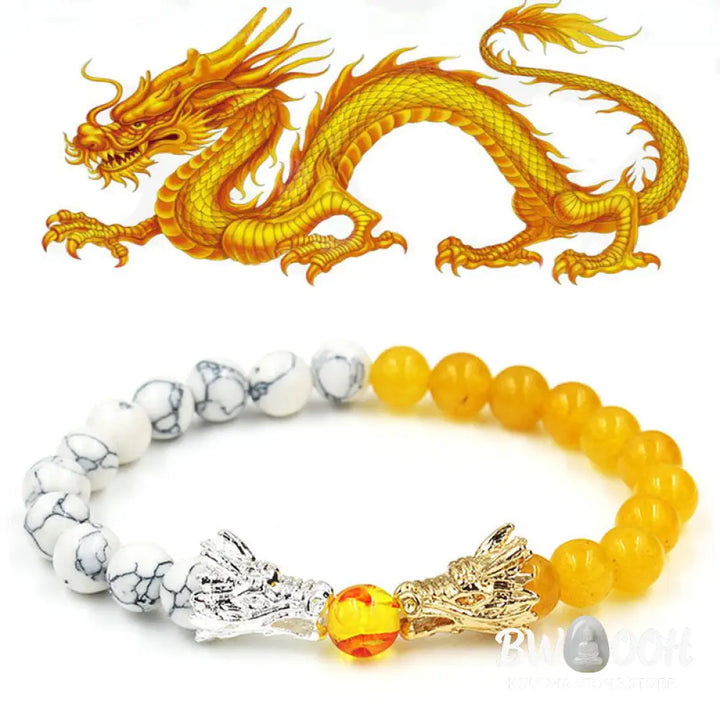 Buddha Stones White Turquoise Lava Rock Dragon Blessing Beaded Bracelet - BWOOOH - Bracelet