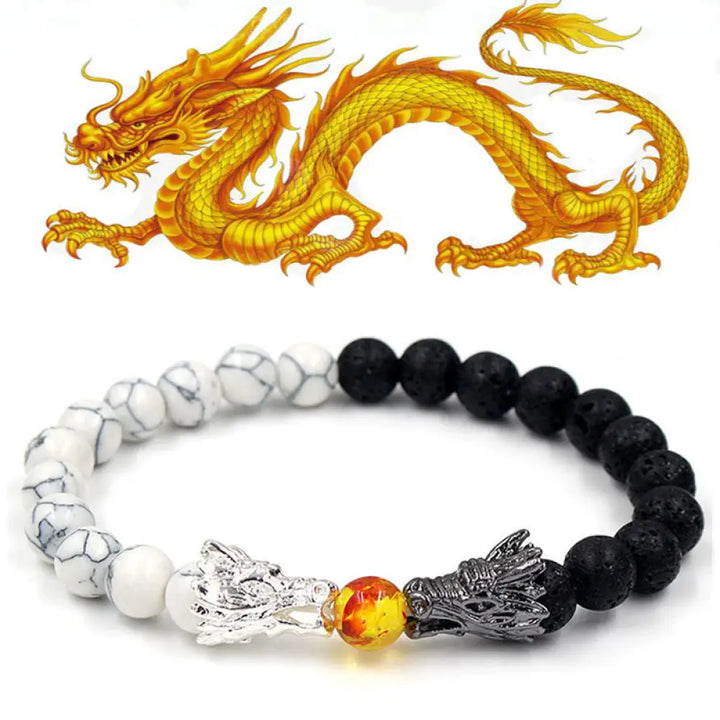 Buddha Stones White Turquoise Lava Rock Dragon Blessing Beaded Bracelet - BWOOOH - White Turquoise&amp;Lava Rock - Bracelet