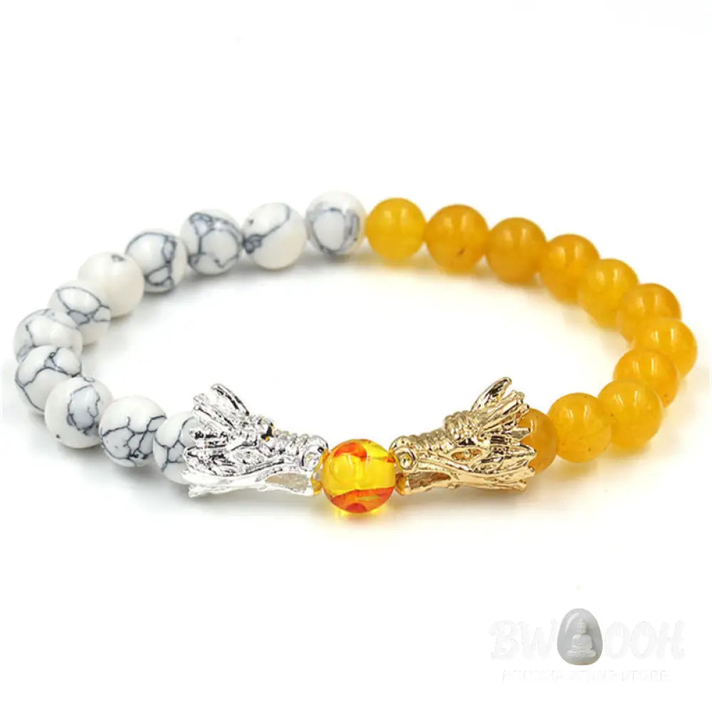 Buddha Stones White Turquoise Lava Rock Dragon Blessing Beaded Bracelet - BWOOOH - Bracelet