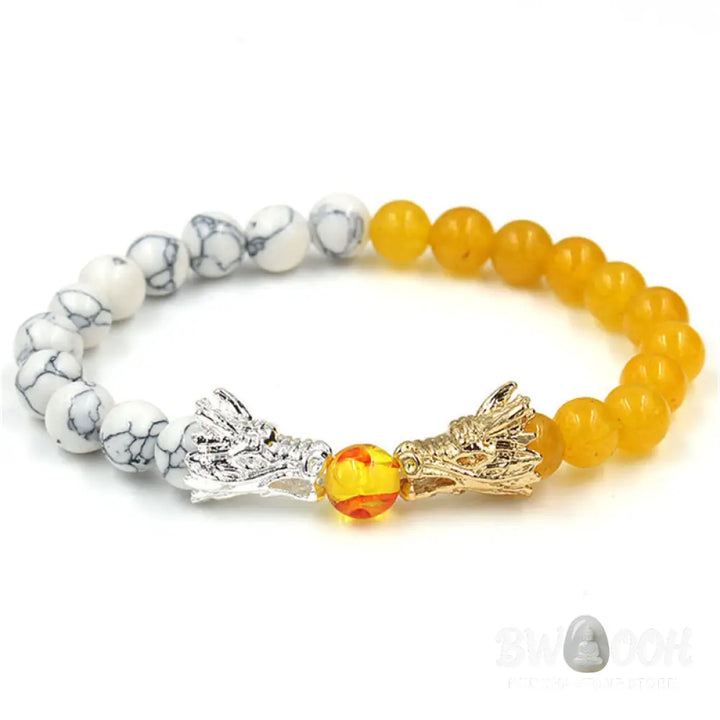 Buddha Stones White Turquoise Lava Rock Dragon Blessing Beaded Bracelet - BWOOOH - Bracelet