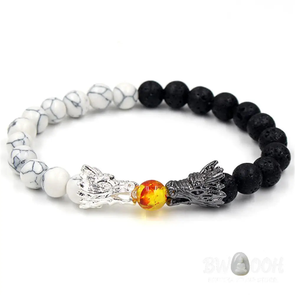 Buddha Stones White Turquoise Lava Rock Dragon Blessing Beaded Bracelet - BWOOOH - Bracelet