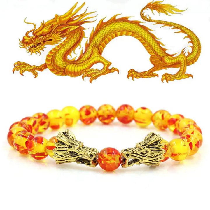 Buddha Stones White Turquoise Lava Rock Dragon Blessing Beaded Bracelet - BWOOOH - Amber - Bracelet