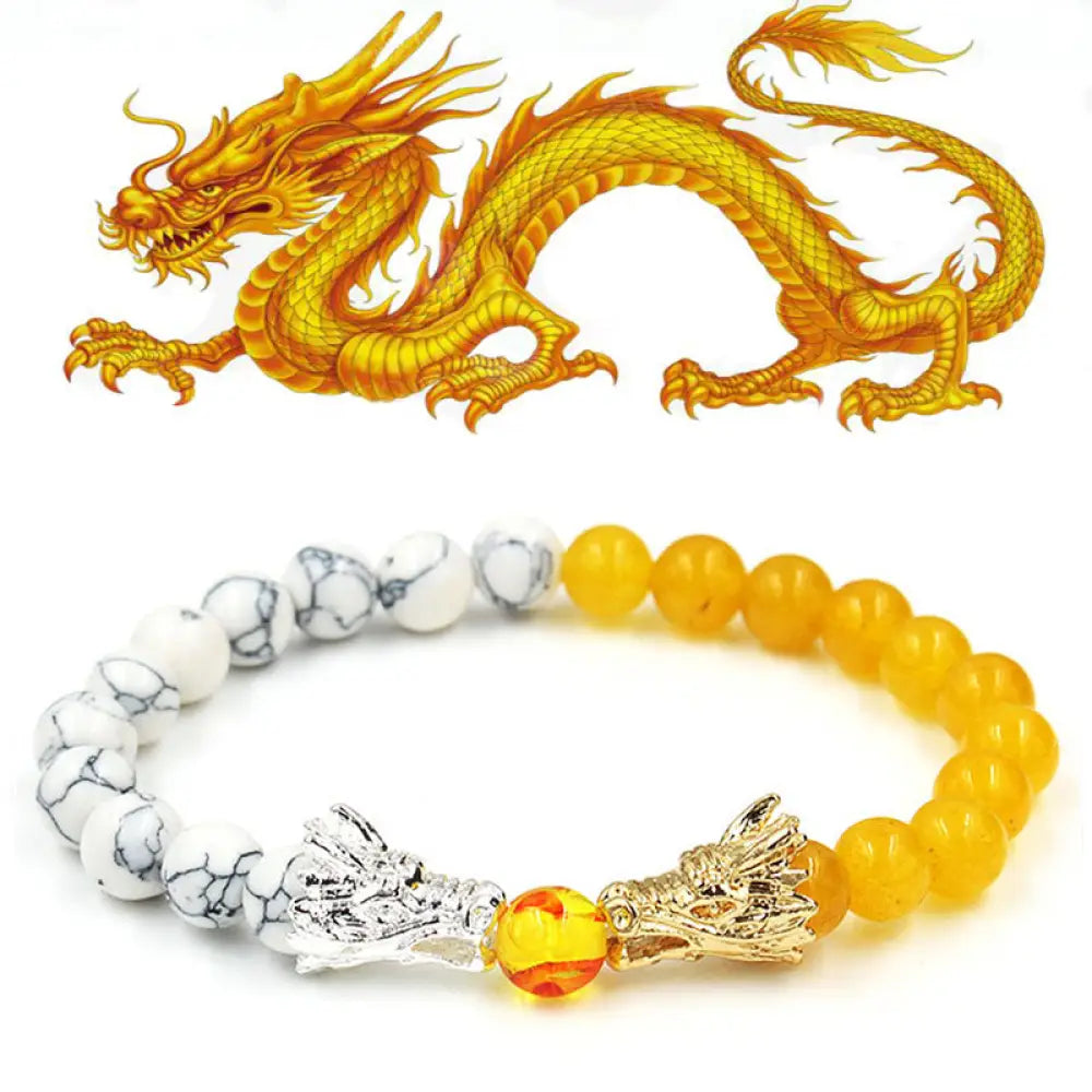 Buddha Stones White Turquoise Lava Rock Dragon Blessing Beaded Bracelet - BWOOOH - White Turquoise&amp;Citrine - Bracelet