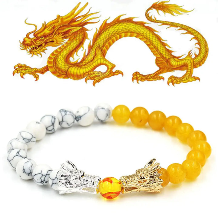 Buddha Stones White Turquoise Lava Rock Dragon Blessing Beaded Bracelet - BWOOOH - White Turquoise&amp;Citrine - Bracelet
