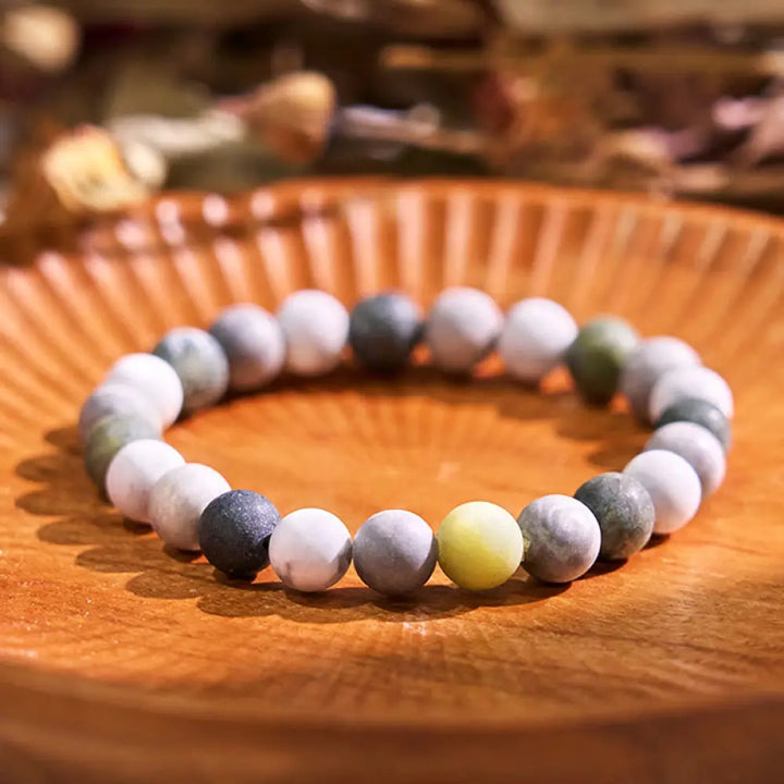 Buddha Stones White Turquoise Picasso Jasper Green Calcite Blessing Bracelet - BWOOOH - White Turquoise Picasso Jasper