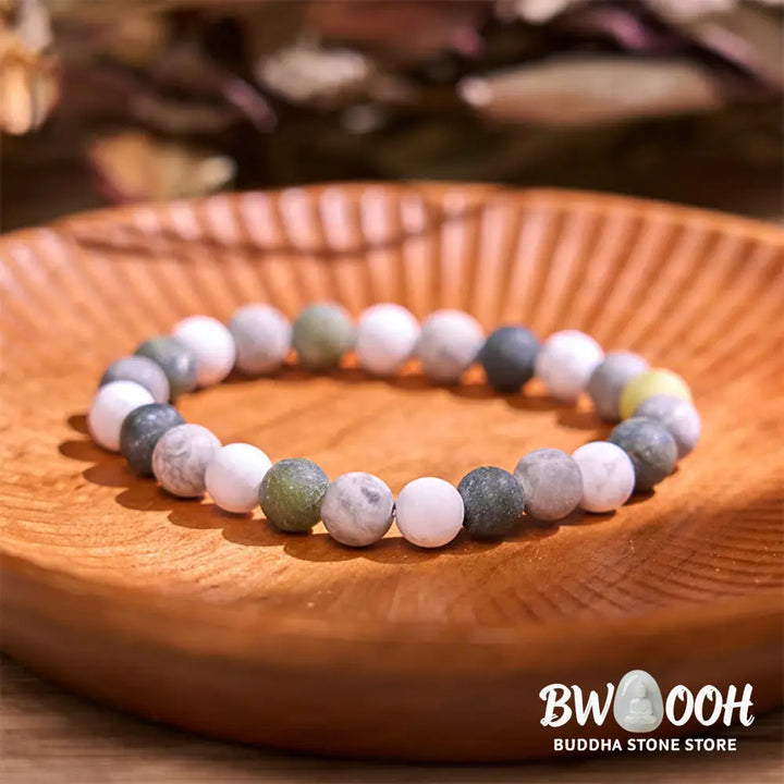 Buddha Stones White Turquoise Picasso Jasper Green Calcite Blessing Bracelet - BWOOOH - Bracelet