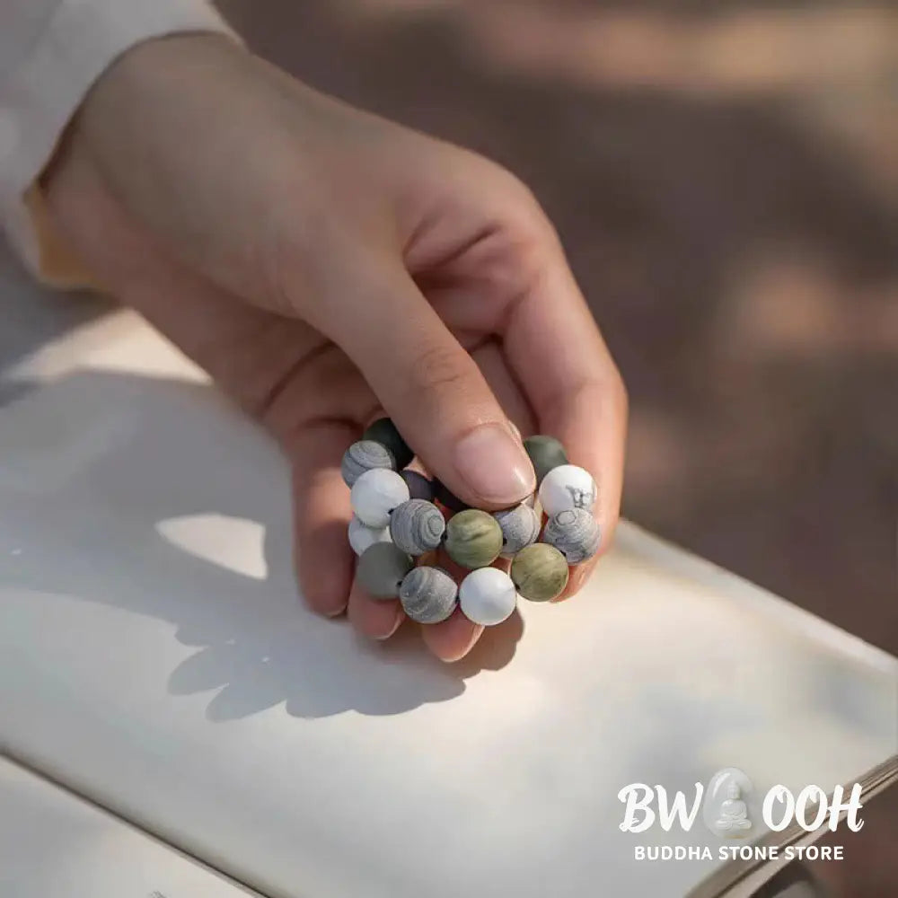 Buddha Stones White Turquoise Picasso Jasper Green Calcite Blessing Bracelet - BWOOOH - Bracelet