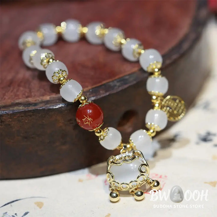 Buddha Stones Windmill Chinese Lock Charm Fu Character Blessing Bracelet - BWOOOH - Bracelet