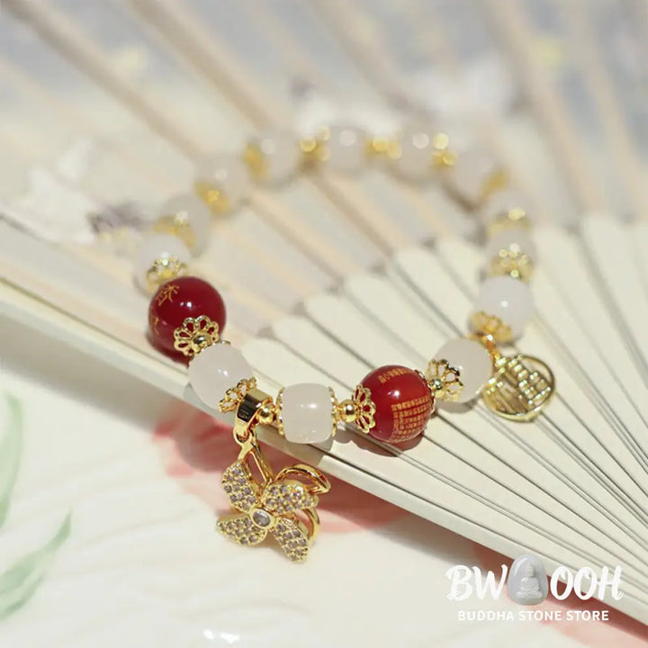 Buddha Stones Windmill Chinese Lock Charm Fu Character Blessing Bracelet - BWOOOH - Bracelet