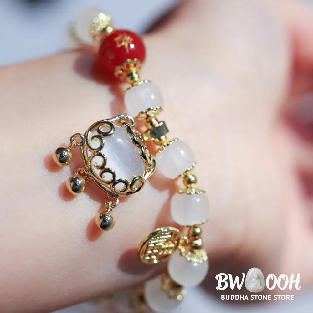 Buddha Stones Windmill Chinese Lock Charm Fu Character Blessing Bracelet - BWOOOH - Bracelet