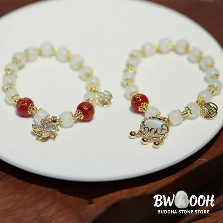 Buddha Stones Windmill Chinese Lock Charm Fu Character Blessing Bracelet - BWOOOH - Bracelet