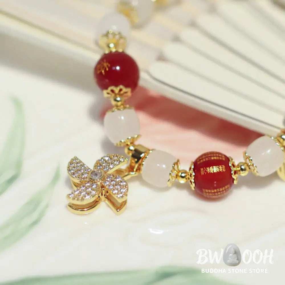 Buddha Stones Windmill Chinese Lock Charm Fu Character Blessing Bracelet - BWOOOH - Bracelet