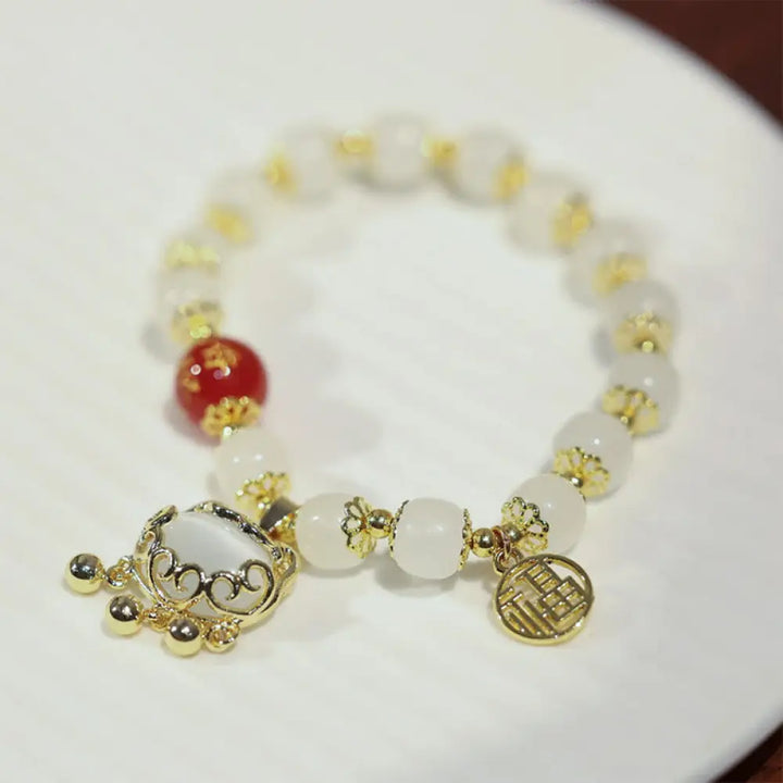 Buddha Stones Windmill Chinese Lock Charm Fu Character Blessing Bracelet - BWOOOH - Chinese Lock Charm&amp;Fu Character