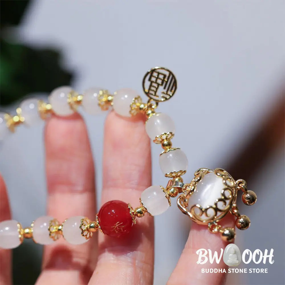 Buddha Stones Windmill Chinese Lock Charm Fu Character Blessing Bracelet - BWOOOH - Bracelet