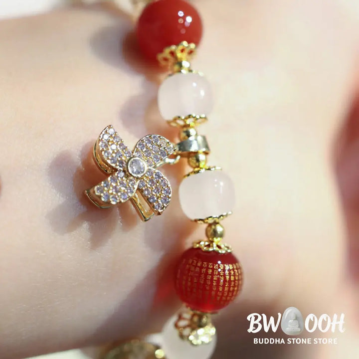 Buddha Stones Windmill Chinese Lock Charm Fu Character Blessing Bracelet - BWOOOH - Bracelet