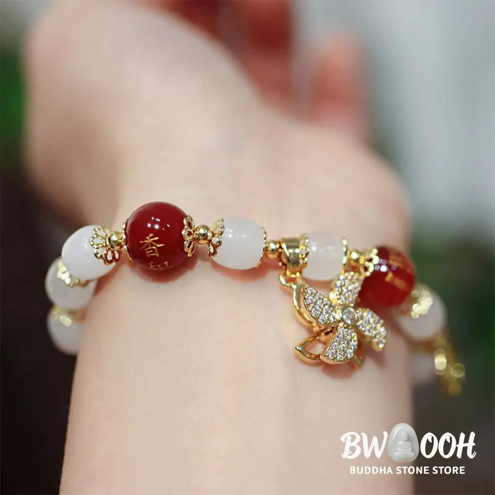 Buddha Stones Windmill Chinese Lock Charm Fu Character Blessing Bracelet - BWOOOH - Bracelet