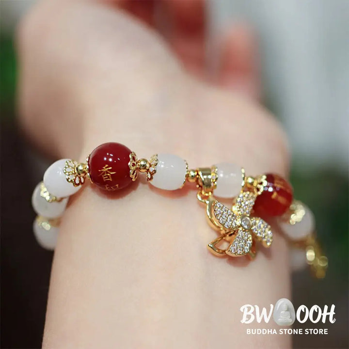 Buddha Stones Windmill Chinese Lock Charm Fu Character Blessing Bracelet - BWOOOH - Bracelet