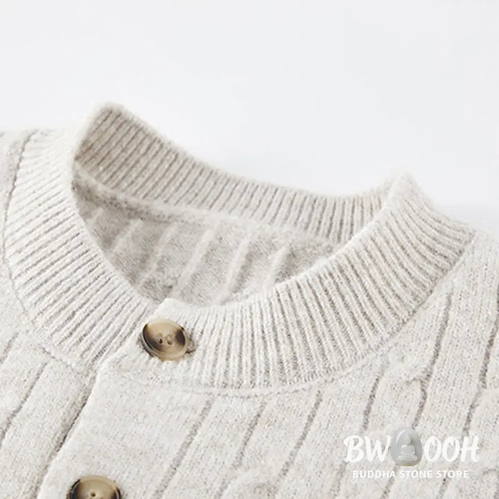 Buddha Stones Winter Crew Neck Three Buttons Twisted Design Warm Men’s Long Sleeve Knitted Sweater - Men’s Sweater