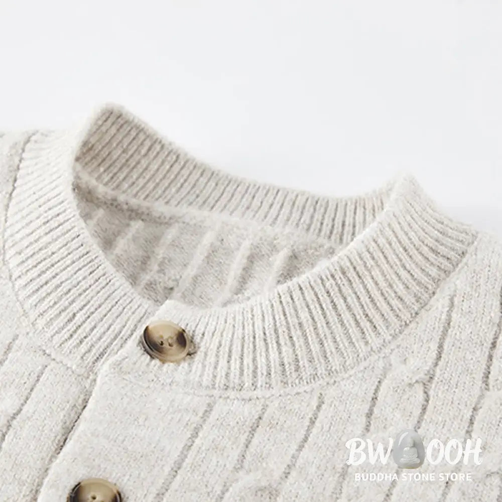Buddha Stones Winter Crew Neck Three Buttons Twisted Design Warm Men’s Long Sleeve Knitted Sweater - Men’s Sweater