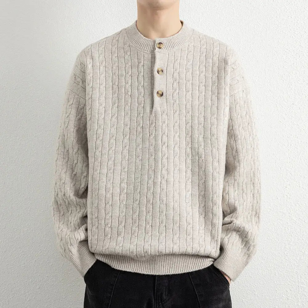 BWOOOH Winter Crew Neck Three Buttons Twisted Design Warm