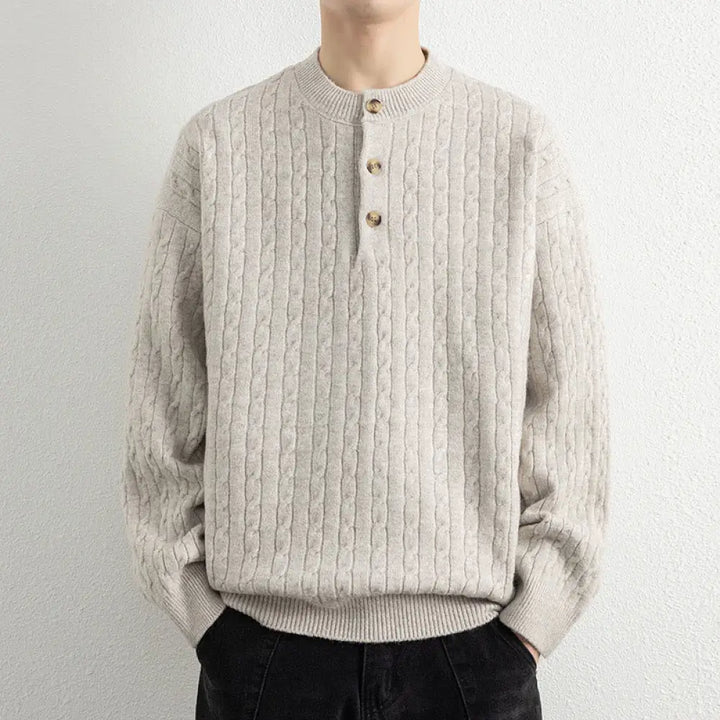 BWOOOH Winter Crew Neck Three Buttons Twisted Design Warm