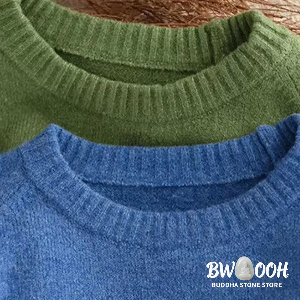 Buddha Stones Winter Crew Neck Warm Long Sleeve Women’s Cotton Knitted Sweater - Women’s Sweater