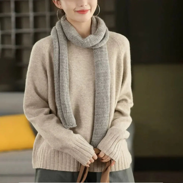 Buddha Stones Winter Crew Neck Warm Long Sleeve Women’s Cotton Knitted Sweater - Beige / US4，UK/AU8，EU36 (F) - Women’s