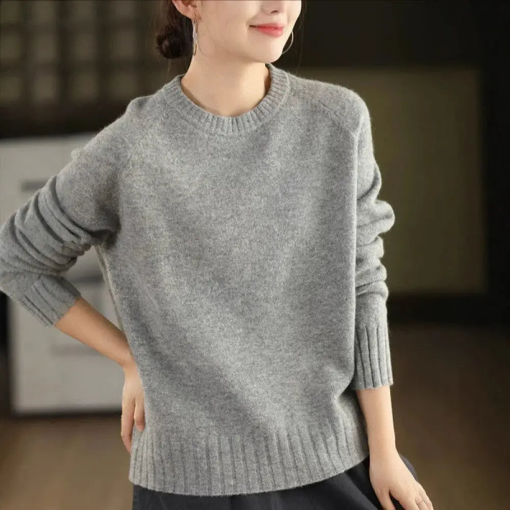 Buddha Stones Winter Crew Neck Warm Long Sleeve Women’s Cotton Knitted Sweater - LightGrey / US4，UK/AU8，EU36 (F)