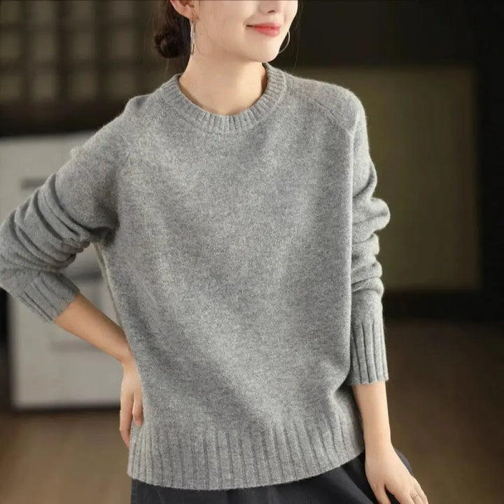 Buddha Stones Winter Crew Neck Warm Long Sleeve Women’s Cotton Knitted Sweater - LightGrey / US4，UK/AU8，EU36 (F)