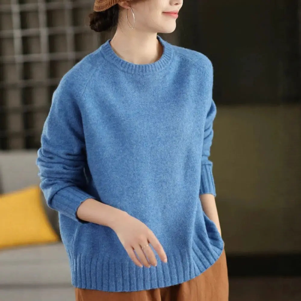 Buddha Stones Winter Crew Neck Warm Long Sleeve Women’s Cotton Knitted Sweater - LightSkyBlue / US4，UK/AU8，EU36 (F)