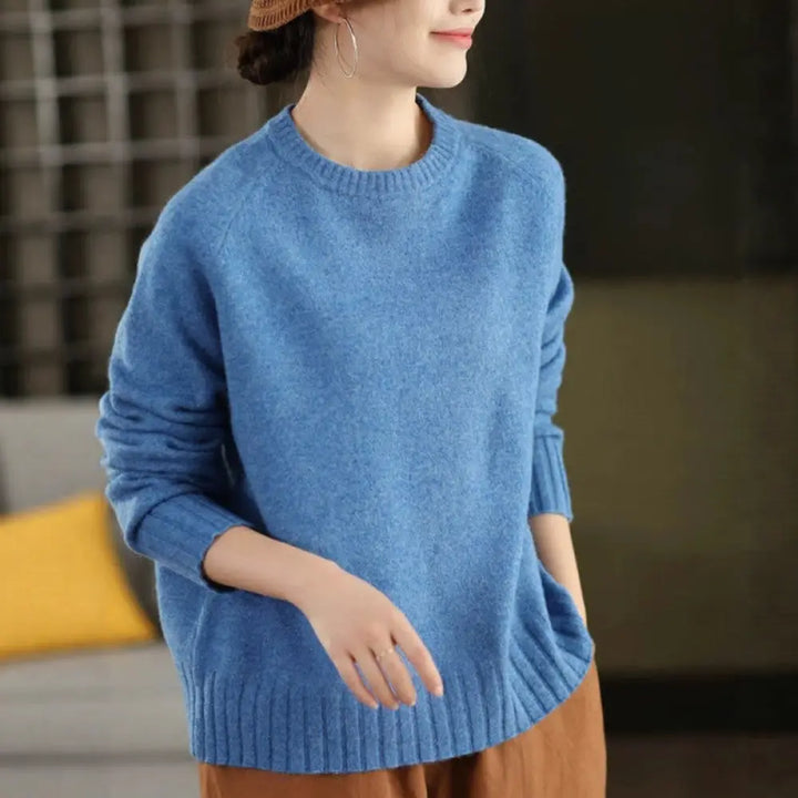 Buddha Stones Winter Crew Neck Warm Long Sleeve Women’s Cotton Knitted Sweater - LightSkyBlue / US4，UK/AU8，EU36 (F)