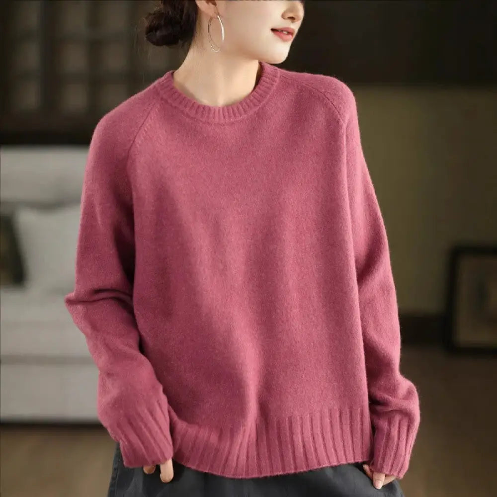 Buddha Stones Winter Crew Neck Warm Long Sleeve Women’s Cotton Knitted Sweater - PaleVioletRed / US4，UK/AU8，EU36 (F)