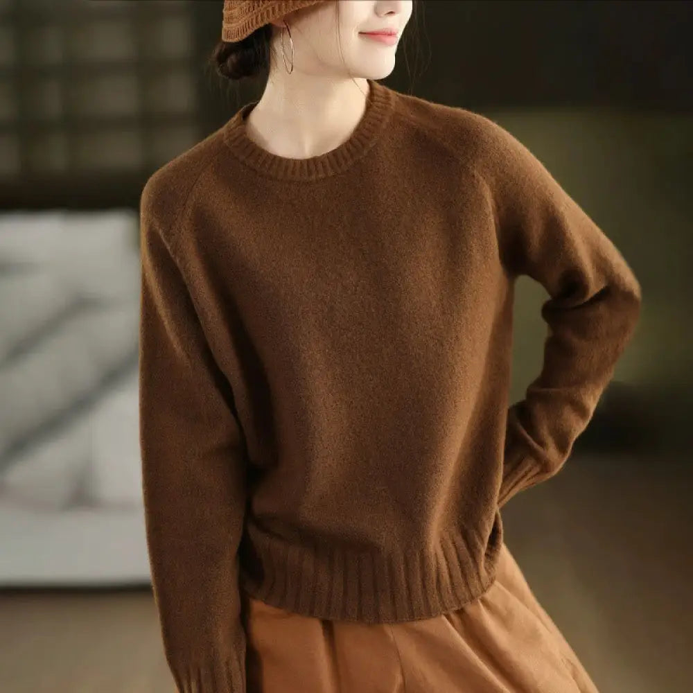 Buddha Stones Winter Crew Neck Warm Long Sleeve Women’s Cotton Knitted Sweater - SaddleBrown / US4，UK/AU8，EU36 (F)