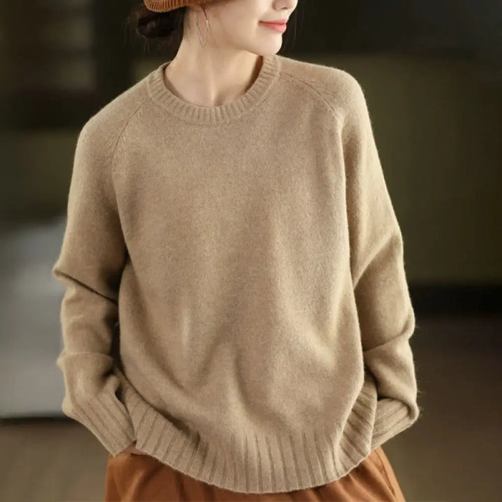 Buddha Stones Winter Crew Neck Warm Long Sleeve Women’s Cotton Knitted Sweater - Wheat / US4，UK/AU8，EU36 (F) - Women’s